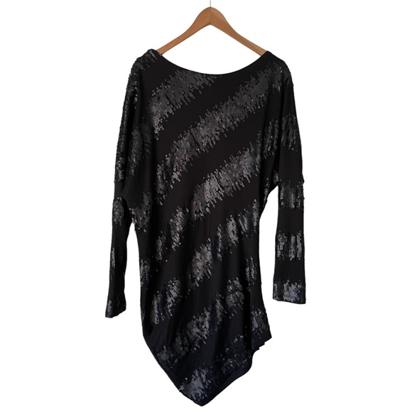 Badgley Mischka Mark & James NWOT Asymmetric Black Sequin Cocktail Dress Medium - Picture 3 of 6